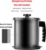 Black Cambom bacon grease container with a fine mesh strainer and a black coaster tray, on a white background.