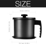 Black Cambom bacon grease container with a fine mesh strainer and a black coaster tray, on a white background.