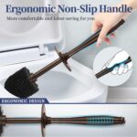 Two HAMITOR modern bronze toilet brushes with their matching round holders, standing upright on a bathroom floor.