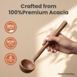 A complete 12-piece SMIRLY acacia wood utensil set with ceramic holder and spoon rest on a kitchen counter.