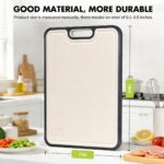 A sleek, silver rectangular Sumzzz titanium cutting board with a juice groove and garlic grinding area, shown on a kitchen co
