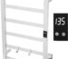 A sleek, polished 304 stainless steel electric towel warmer with six bars, mounted on a bathroom wall.