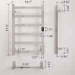 A sleek, polished 304 stainless steel electric towel warmer with six bars, mounted on a bathroom wall.