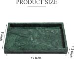 A rectangular dark green natural marble vanity tray, polished and smooth, on a light surface, showcasing its unique veining.
